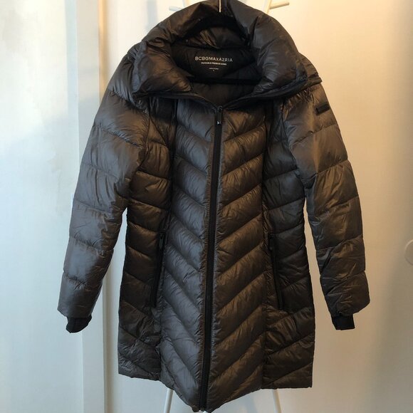 BCBG PACKABLE PREMIUM DOWN COAT WITH HOOD BLACK L NWOT - Picture 1 of 14